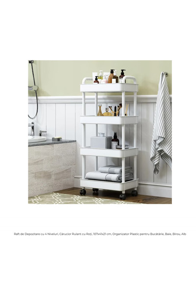 OEM Raft de Depozitare cu 4 Niveluri, Cărucior Rulant cu Roți, 107x41x21 cm, ...