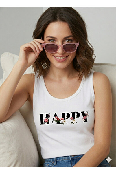 FAVORİST HAPPY με τύπωμα Γυναικείο αθλητικό μπλουζάκι με ανοιχτούς ώμους