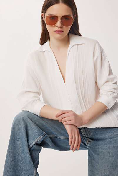 Lovelyİstanbul Oversized Embroidered D Woven Shirt Ldz0062 Ecru