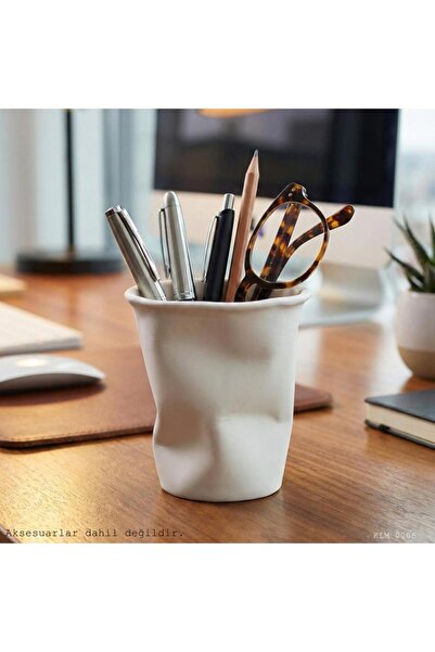 CT STONES White Modern Trapezoid Shaped Cup Desktop and Office Organizer