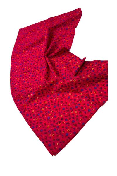 LORENDA Organik Pamuk Yazma Eşarp Kenarı Dikişli Küçük Çiçek Desenli 90x90 cm