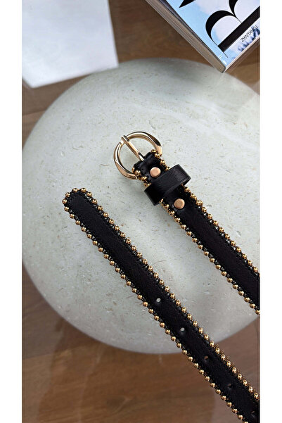 BİRCANÇİL Black Gold Buckled Ball Chain Belt