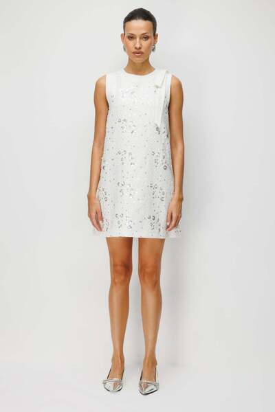 Ekol Sequined Mini Dress with Shoulder Bow