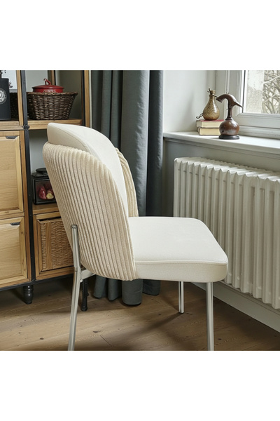 MSY HOME 4 Kişilik Aura Krom Serisi Puffy Krem Sandalye Takımı Modern