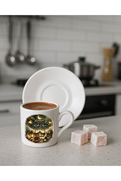 TREND YANKI Specially Designed White Turkish Coffee Cup with Saucer for Ramad...