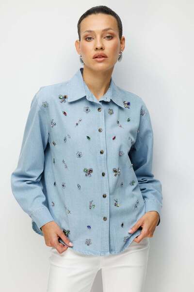 Ekol Colorful Stoned Denim Shirt