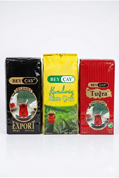 BEY ÇAY Beyçay 3-Pack 500Gr Harvest Package (Export 500Gr, Tugra 500Gr, Black...