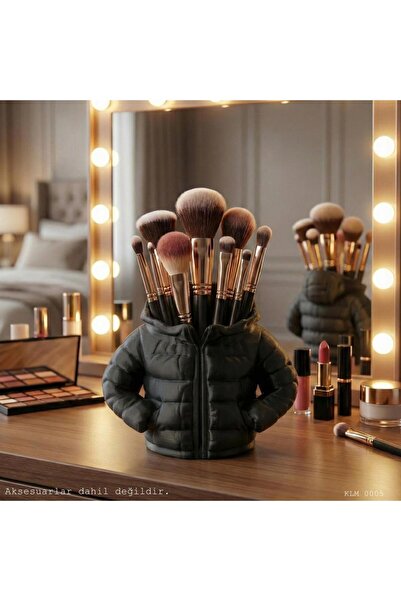 CT STONES Black Puffer Mont Puff Formed Large Size Makeup Brush Holder Deskto...