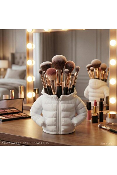CT STONES White Puffer Mont Puff Formed Large Size Makeup Brush Holder Deskto...