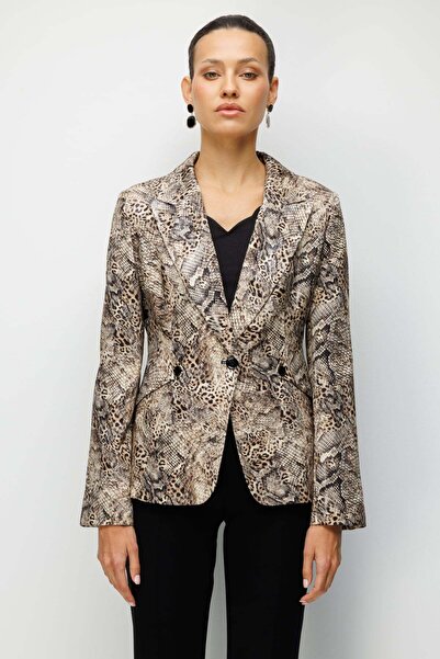 Ekol Single Button Jacket with Leopard Printed Buttons