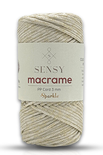 SENSY 3 mm Glittery Polyester Macramé Thread Ecru 250 Gr Supla Thread and Thr...