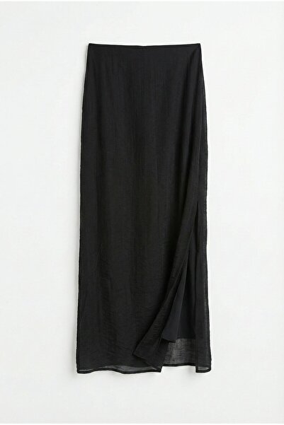 Quzu Midi Boy Kraşlı Etek Siyah