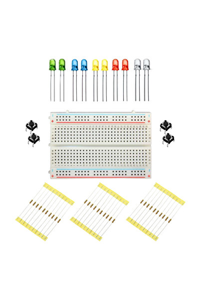 ARGEROBO Orta Boy Breadboard - 10 Adet Karışık Led - 30 Adet Direnç - 4 Adet ...