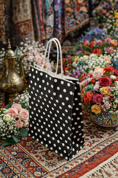 BİLGİ K K كرافت حقيبة أسود، منقّط قطعة، حقيبة هدايا برباط حقيبة مقاس 16x22x8 ...