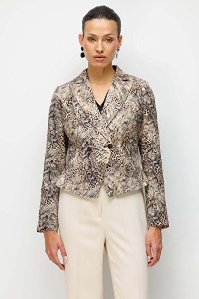 Ekol Leopard Patterned Crop Jacket