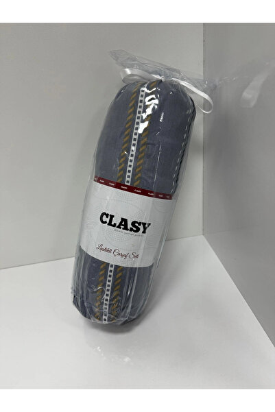 Clasy Set Ranforce cearșaf cu elastic pentru două persoane Albastru Gri ÇKLÇ-...