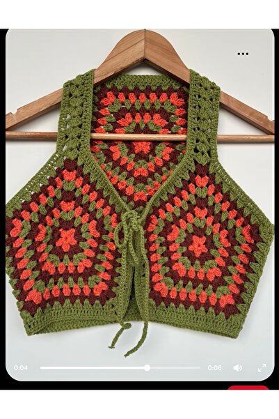 MEGA Megahan boutıque el yapımı granny square crop yelek,bohem vıntage stıl