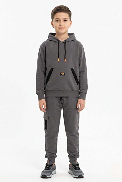 NEWKİDS Transitional 100% Cotton Kangaroo Pocket Hooded Boy's Tracksuit Set