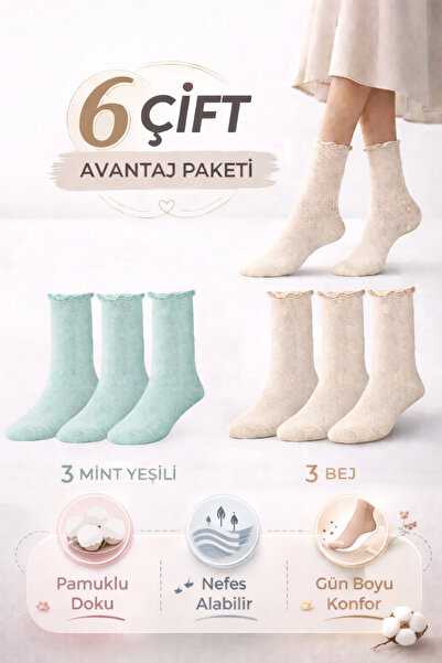 Bravie Șosete lungi cu volane pentru femei, pachet de 6, 367 Mint, Dusty Rose