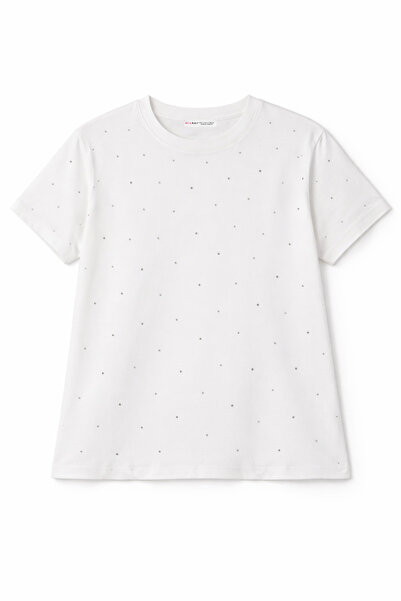 Mixray 2057 Дамска тениска от 100% памук с камъчета, бяла