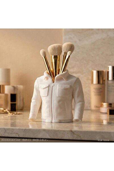 CT STONES White Zippered Pocket in Leather Jacket Form Makeup Brush Holder De...