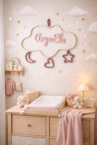 AtölyeKekik İsme Özel Bulut Şekilli Bebek Odası Duvar Dekoru 44x35 cm – Bebek...