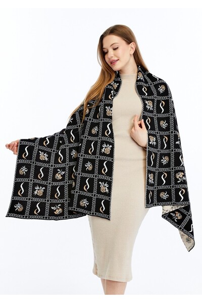 panşalço Buket Model Black-Camel-Bone Knitwear Shoulder Shawl, Knitwear Shawl...