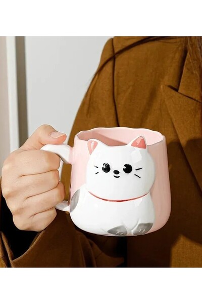 lstri Karikatür 3D Kabartmalı Kedi Seramik Kupa 450ml Kahve, Sütlü Çay Saplı ...