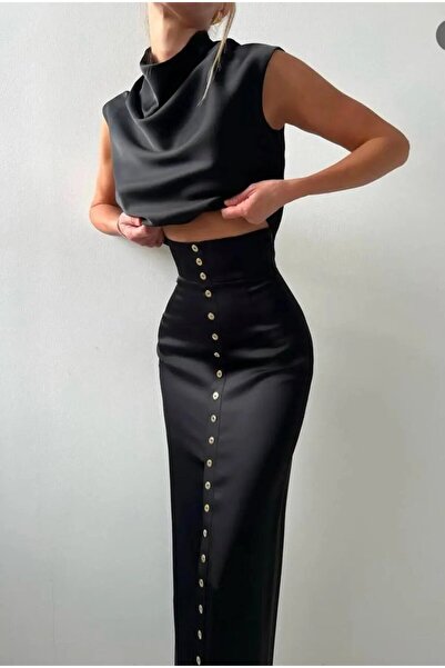 Butikcadde Satin Fabric Custom Processing Button Detailed Suit