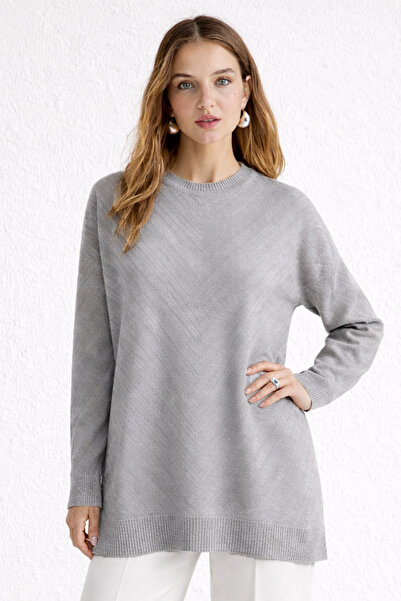 benguen Patterned Tesettür Tunik N3192 Gray