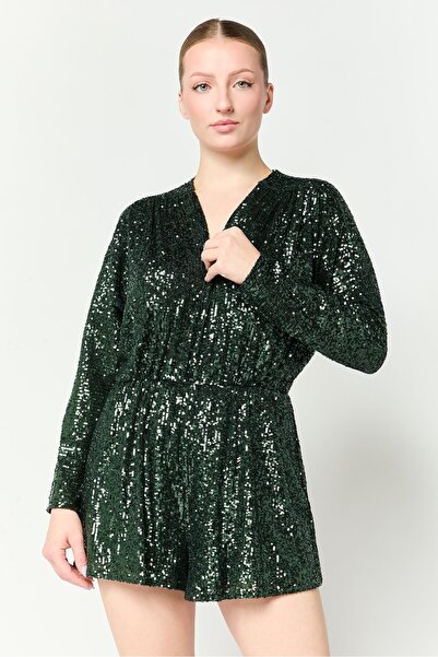 Maje Women Sequin Long Sleeve Playsuit, Green