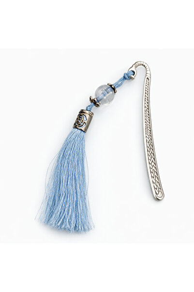 Hanori Accessory Blue Tasseled Metal Bookmarks – Elegant Design with Glass Be...