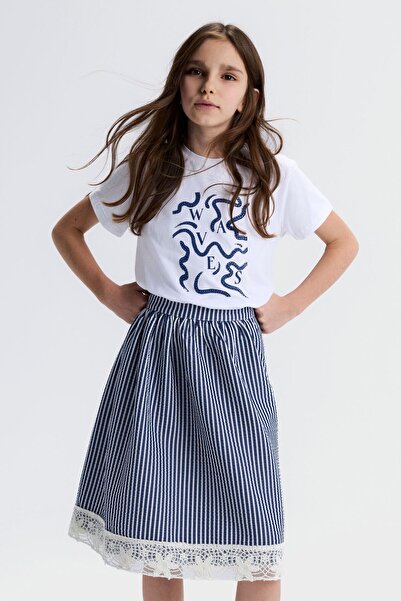 nk kids Mare Girl's T-Shirt White-Navy Blue 31331