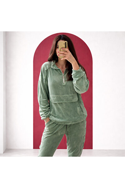 NAUQE Çağla Yeşili Kadife Eşofman Takımı