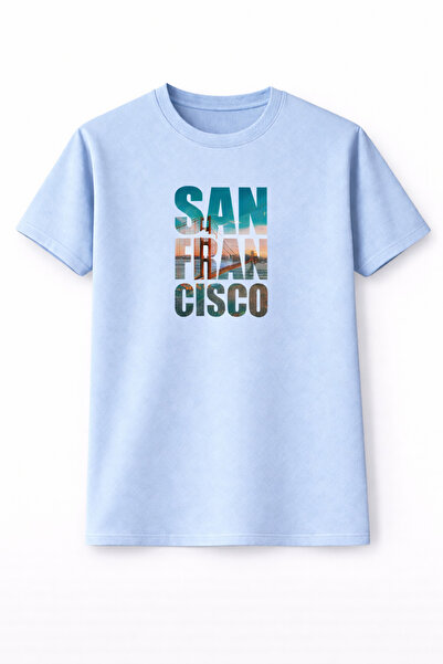 BEETON تي شيرت للجنسين سان فرانسيسكو مطبوع مقاس كبير 100% قطن تي شيرت برقبة د...