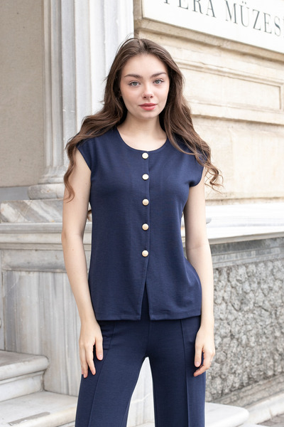 Jument Ženska Elastično Svila i tkanina široka O-izrez bluza sa dugmićima D S...