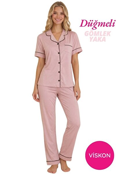 seamlife Women's Front Button Shirt Collar Satin Piped Bust Pocketed Viscose ...