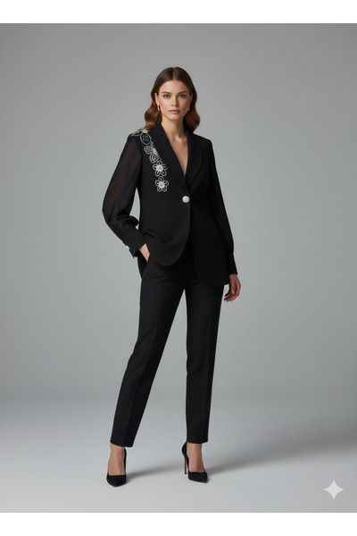 Moda İlgi MODAİLGİ Kolları Tül Taş İşlemeli Ceket 75021