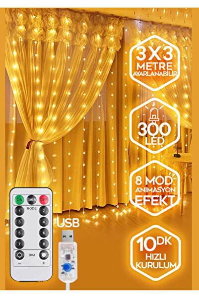 Ouptec Ledli 10 Saçaklı Sarı Led Kumandalı 8 Modlu Perde Led Peri Mutfak Işık...