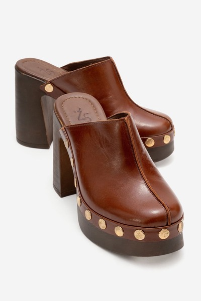 Zeynep Sıradağlı Drew Kadın Hakiki Deri Takunya Terlik Kahve