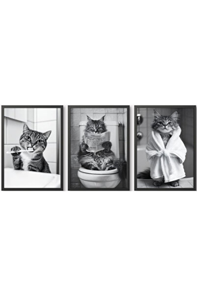 Taranist Kağıt Poster - 3'lü Kedi Posteri Cat Kedzilla Kedi İllüstrasyonu