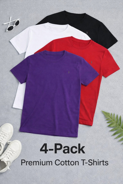 COMBİNE MİCHAİL Tricou pentru bărbați guler rotund basic Relax, pachet de 4