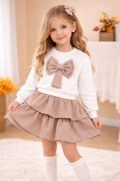 SANTRALBEBE Girl's Ribbon and Stone Skirt Layered Set