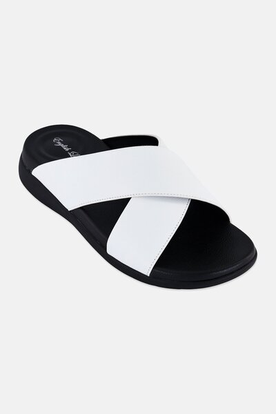 English Laundry Men Slip On Cross Strap Arabic Sandals, White