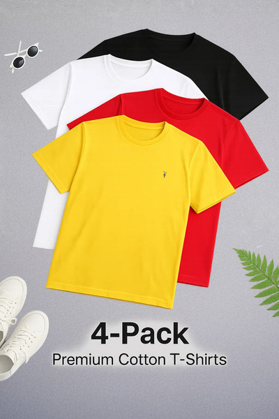 COMBİNE MİCHAİL Tricou pentru bărbați guler rotund basic Relax, pachet de 4