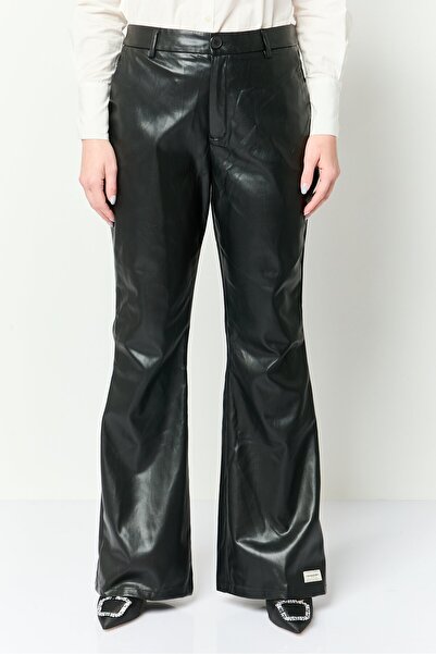 The Giving Movement Women Regular Fit Plain Flare Leg Pants, Black