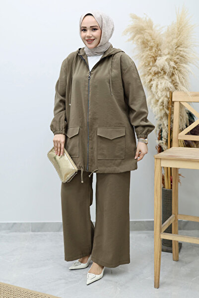 Tesettür Dünyası Hooded Zippered Double Suit Tsd260132 Khaki