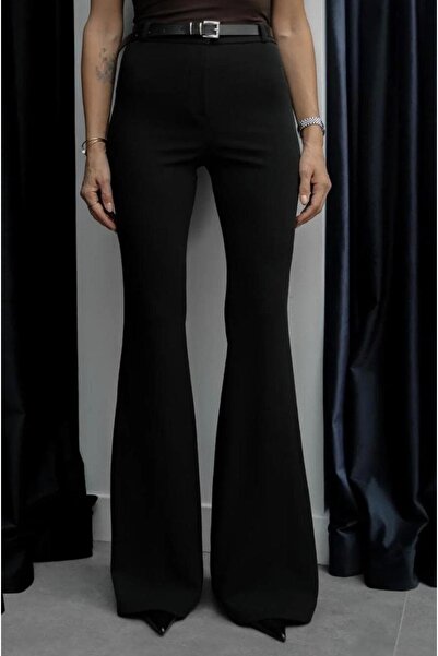 Serpirella Butik Μαύρο παντελόνι με καμπάνα ζώνες