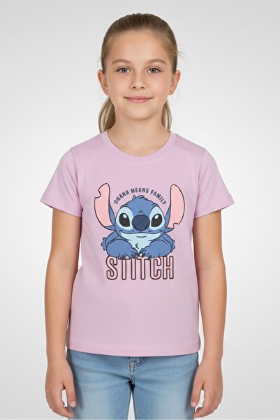 Disney Lilo And Stitch Kids Girl Graphic Print Short Sleeve T-Shirt, Purple