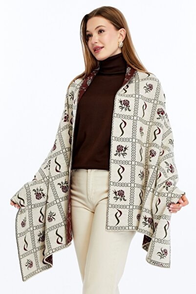 panşalço Buket Model Stone-Burgundy-Khaki Knitwear Shoulder Shawl, Knitwear S...